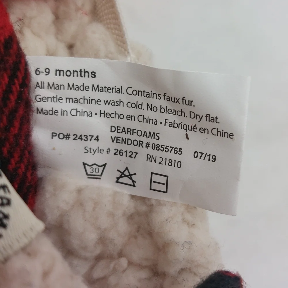 DEARFOAMS INFANT BABY BEAR RED SHERPA FAMILY HOLIDAY CHRISTMAS SLIPPERS SIZE 6-9